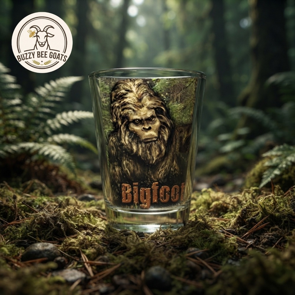 Bigfoot Sasquatch Forest Design Glass Shot Glass Novelty Barware Cryptid